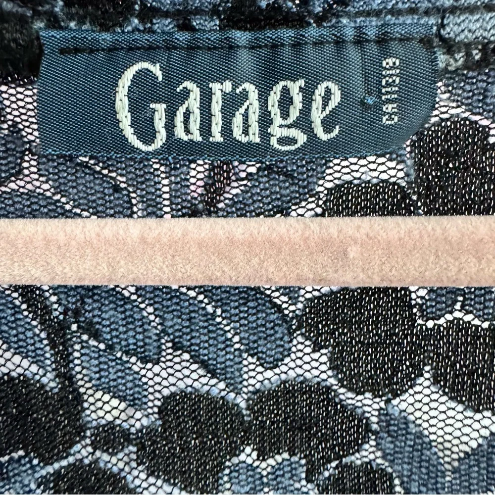 Garage top long sleeve lace blue mesh floral flowers v neck ruffle trim cute - Picture 7 of 9